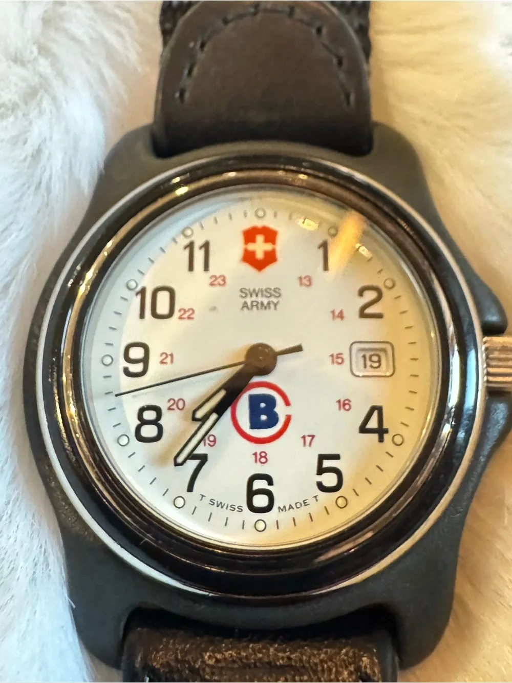 Victorinox White Dial Watch with Black Strap and Red Accents